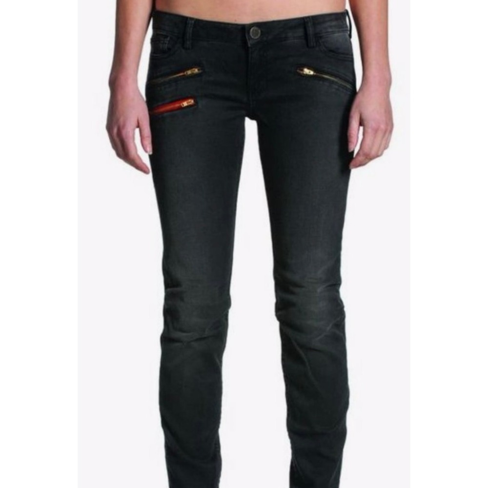 ETIENNE MARCEL Womens Black Skinny Moto Zipper Jeans Size‎ 28